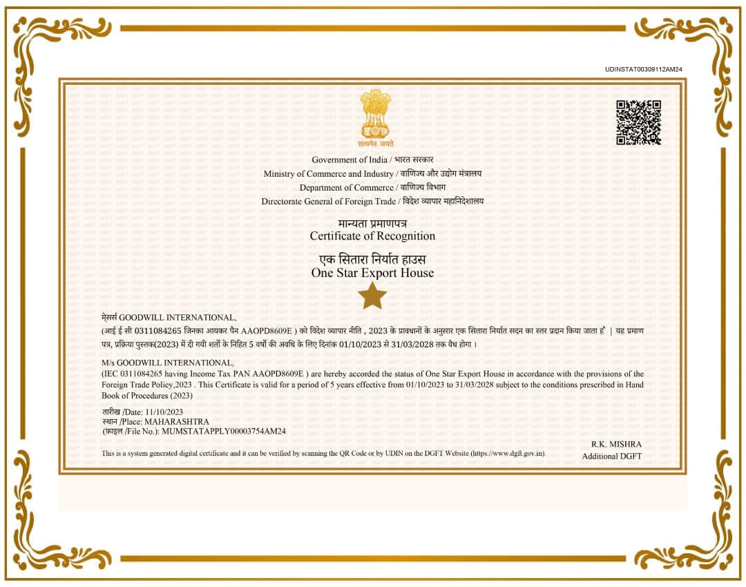 ONE STAR EXPORTS HOUSE CERTIFICATE -OCT'23 new